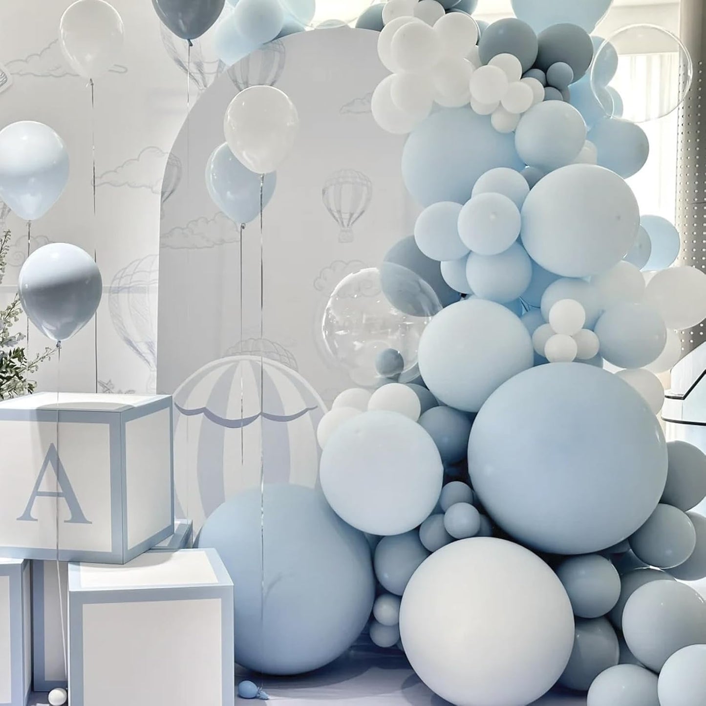 105pcs Dusty Blue Balloons 12inch Party Latex Balloons for Boys Girls Birthday Baby Shower Gender Reveal Wedding Sunflower Party Decorations