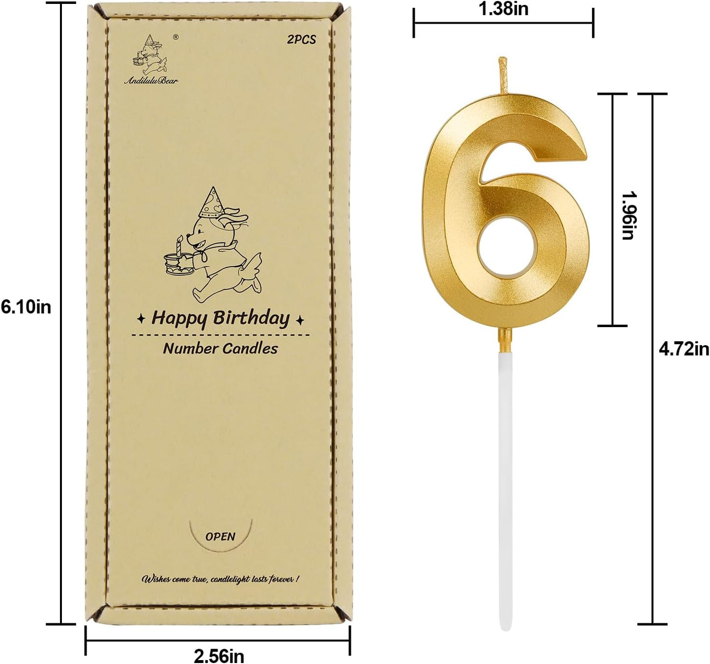 Birthday Candles, 1.96 Inch Number 16 Happy Birthday Candles, Number Candles Decoration for Birthday Party and Anniversary Celebration(Champagne Gold)