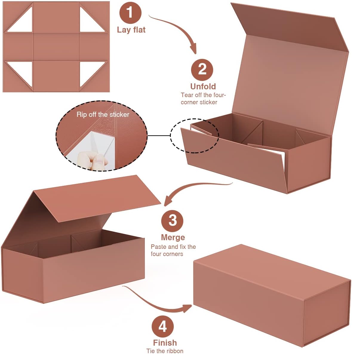 Gift Box 12" x 6" x 4",Large Gift Box with Lid, Rose Gold Boxes for Presents,Birthday,Valentine's Day,Mother's Day,Christmas,Anniversary,Luxury for Gift Packaging