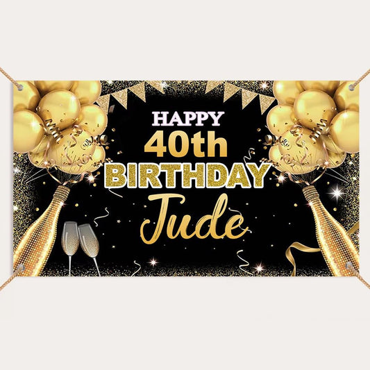 Generic Personalized Happy Birthday Banner, Customized With Name, Indoor And Outdoor Use, Gold, 12x24 inches