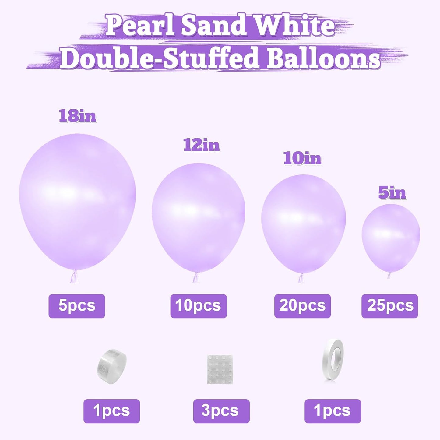 Double Stuffed Pearl Purple Balloons Different Size 60 Pcs 5/10/12/18 Inch Light Purple Balloons Garland Arch kit for Wedding Bridal Shower Anniversary Birthday Engagement Decor