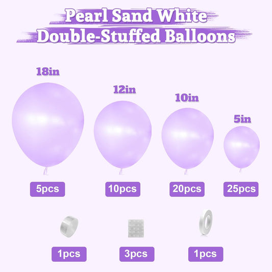 Double Stuffed Pearl Purple Balloons Different Size 60 Pcs 5/10/12/18 Inch Light Purple Balloons Garland Arch kit for Wedding Bridal Shower Anniversary Birthday Engagement Decor