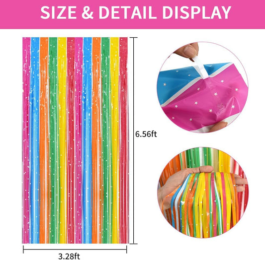 TONIFUL 3Pcs Colorful Door Streamers,Photo Booth Backdrop Metallic Colorful Foil Fringe Curtains for Halloween Birthday,Christmas,New Year,Bachelorette,Grad Party Streamers Decor(9.9ft x 6.6ft)
