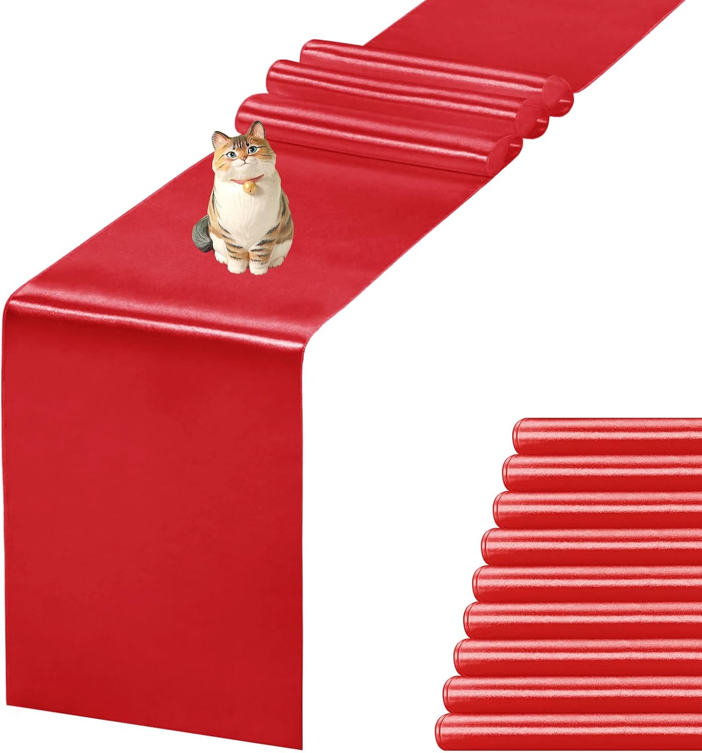 10 Pack Satin Table Runner 12 X 108 Inch Silk Table Runner for Party,Wedding, Birthday, Banquets,Decoration(Red)