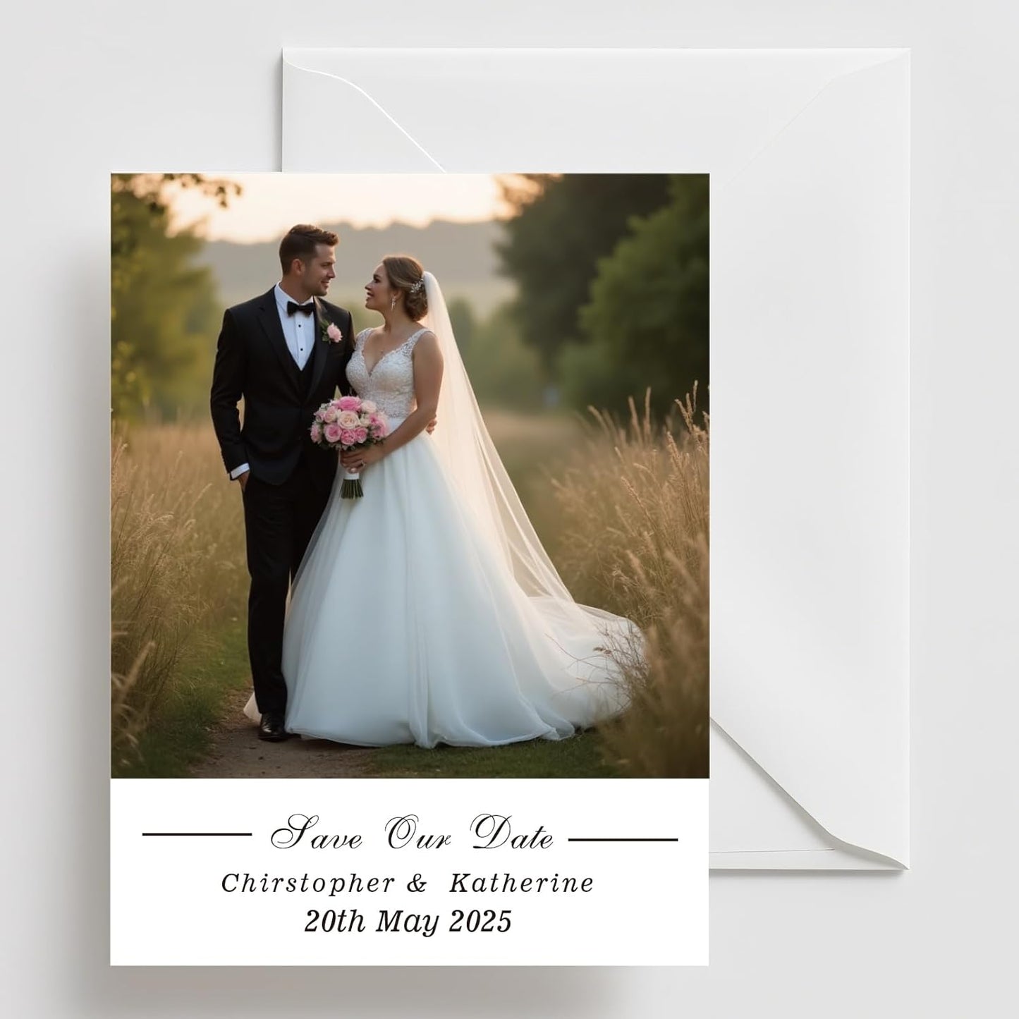 Personalized Save the Date Invitation Card with Photo 4x6inch 350GSM Papers and Envelopes, Custom Thank You card for Weddings, Birthdays and Parties, 50pcs or more (Vertical with 1 Photo)