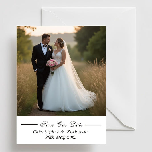 Personalized Save the Date Invitation Card with Photo 4x6inch 350GSM Papers and Envelopes, Custom Thank You card for Weddings, Birthdays and Parties, 50pcs or more (Vertical with 1 Photo)