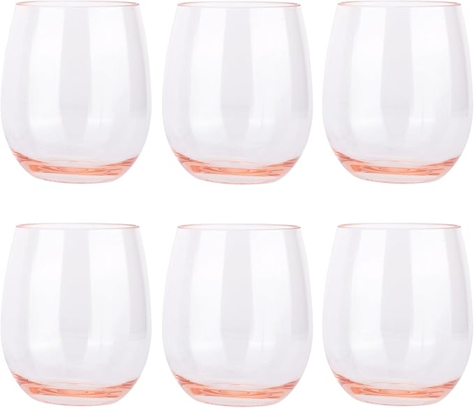 KX-WARE Unbreakable 18-ounce Acrylic Stemless Wine Glasses, set of 6 Coral Pink