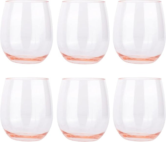KX-WARE Unbreakable 18-ounce Acrylic Stemless Wine Glasses, set of 6 Coral Pink