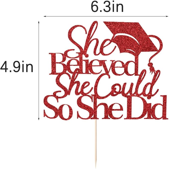 She Believed She Could So She Did Cake Topper,2025 Graduation Cake Topper,cake Decorations for Girls,2025 High School/College/University Graduation (red)