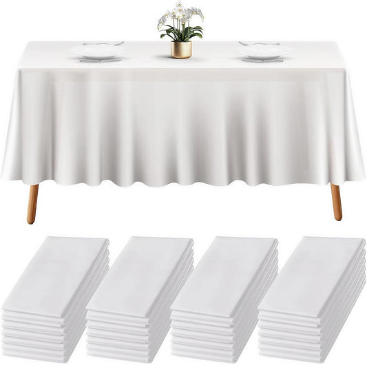 Prestee 24 Plastic Table Cloth Disposable - 108 x 54 White Tablecloth Rectangle - Plastic Table Cover for Parties, BBQs, Weddings, Outdoor Gatherings, and Fine Dining Events