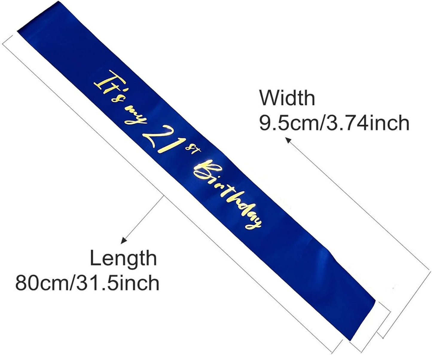 21st Birthday Sash, Blue Satin Soft Sashes with Gold Foil Letter, Birthday Decorations for Girls or Boys, Happy 21st Birthday Party Favor Supplies,Blue Gold