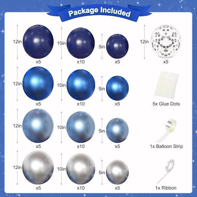 Happy Fathers Day Decorations, Metallic Blue Dark Blue Silver Foil Confetti Balloons Blue Fringe Curtains Banner for Father's Day Party Decorations