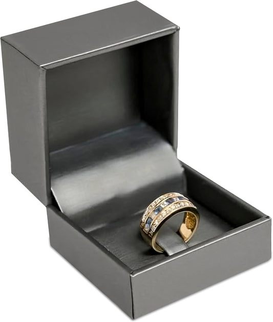 Novel Box Silver Jewelry Box for Rings 2.37x2.37x1.87 Inches - Tab Ring Gift Box for Proposal Wedding Engagement - Faux Leatherette Jewelry Display Box - Gift Presentation Boxes for Rings