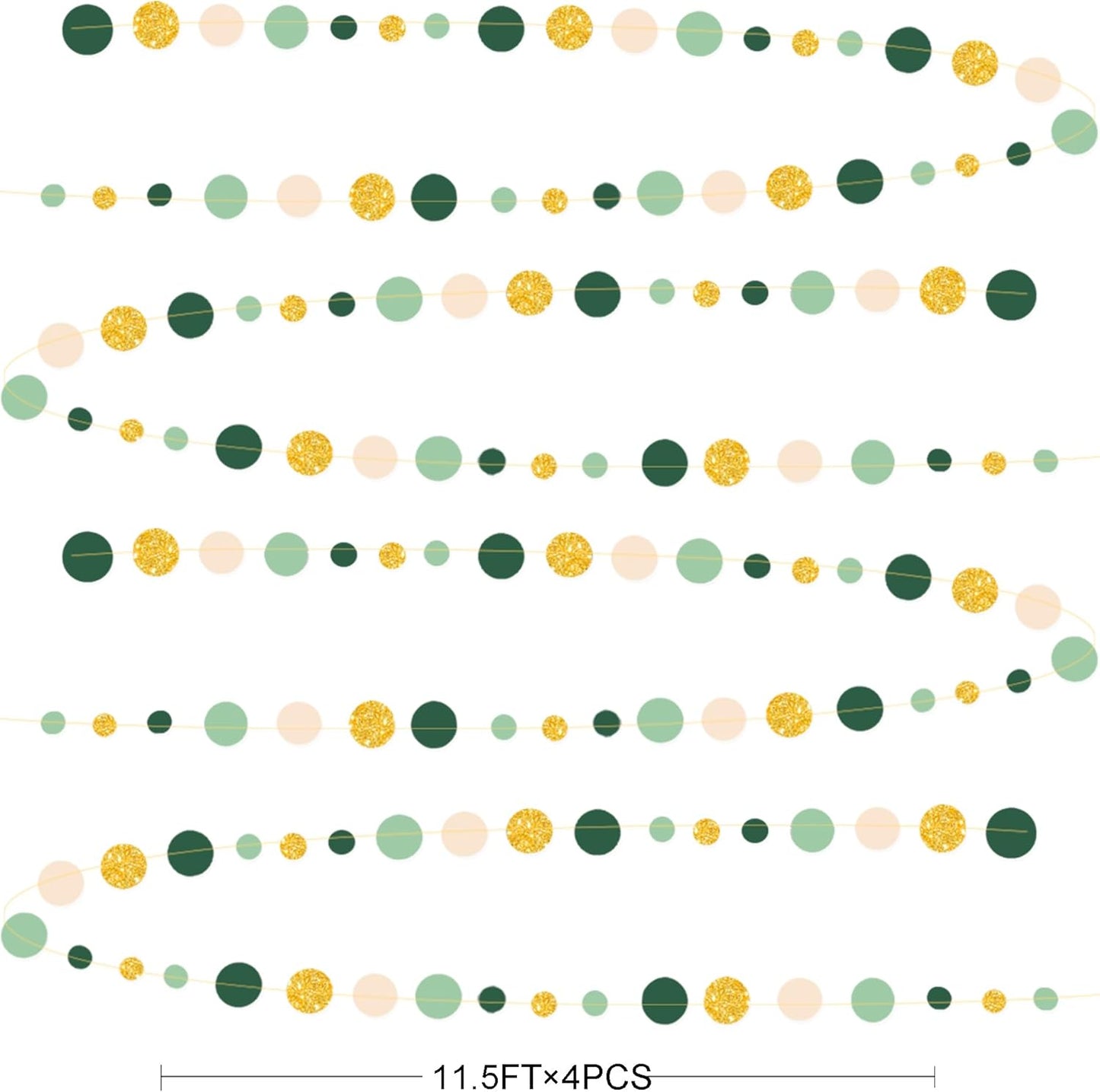 Sage Green Gold Beige Party Polka Dot Garlands Oilve Green Glitter Gold Hanging Paper Circle Dots Streamer for Baby Shower Birthday Wedding Engagement Retirement Boho Safari Party Decorations Supplies