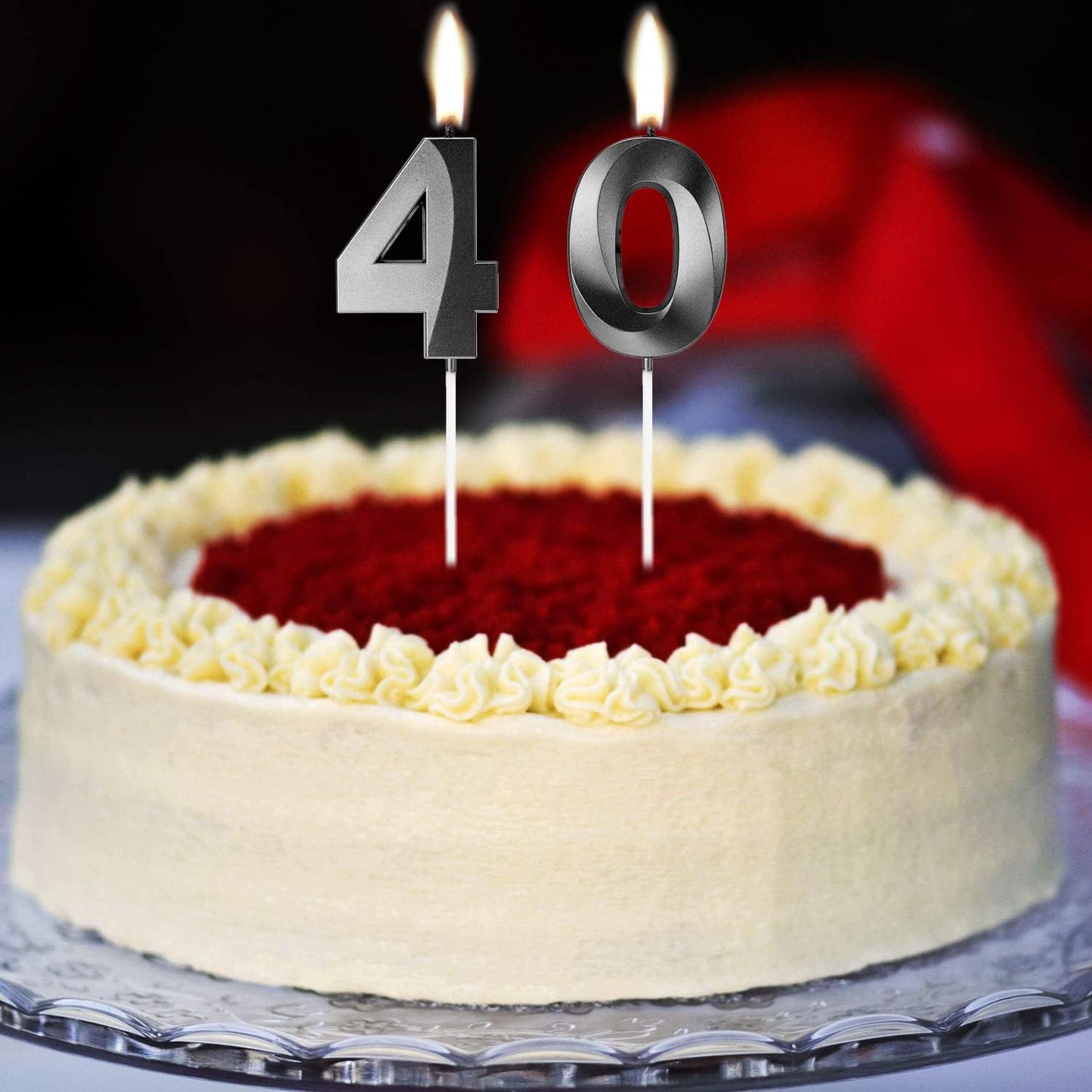 40th Birthday Candles Numerals 40 Numbers for Cakes Candle Happy Fortieth Birthday 3D Designed Wedding Anniversary Party Cake Topper Decorations (40, Black)