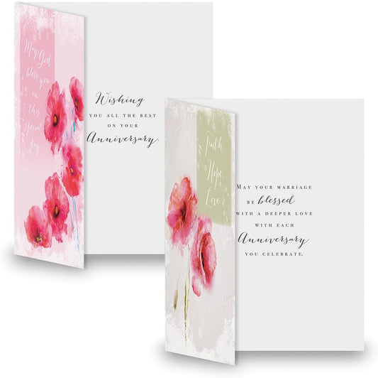 Anniversary Blessings Faith Cards With Scripture- Set of 8 (4 Designs), Large 5" by 7 Inch Pretty Poppies Religious Wedding Anniversary Cards