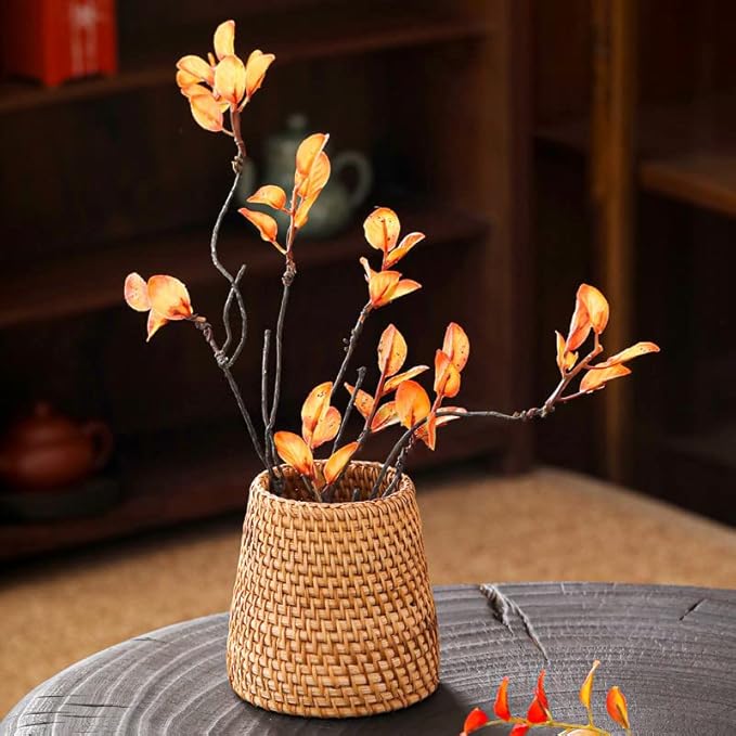 Elsjoy Set of 2 Wicker Pencil Holder, Natural Rattan Pen Cup Woven Makeup Brush Holder, Rustic Utensil Caddy Wicker Pen Organizer for Home Decor, Office, Kitchen