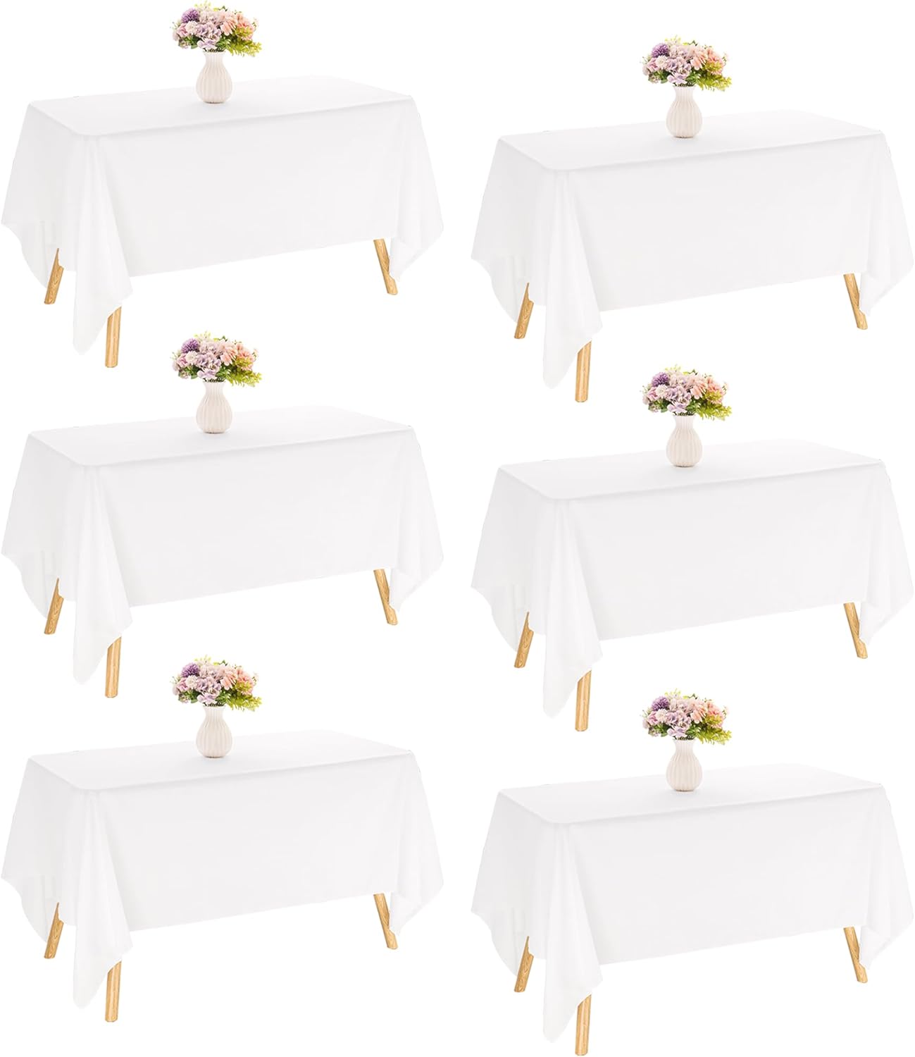 6 Pack Rectangle White Table Cloth Bulk Washable Polyester Table Cover for Wedding Dining Table Buffet Parties Banquet Decoration（60x102Inch, White）