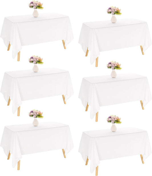 6 Pack Rectangle White Table Cloth Bulk Washable Polyester Table Cover for Wedding Dining Table Buffet Parties Banquet Decoration（60x102Inch, White）
