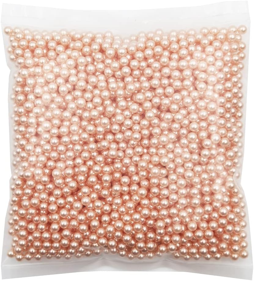 INSPIRELLE 2600pcs Champagne Undrilled ABS Pearls for Vase Fillers, 6mm No Hole Makeup Beads to Hold Brush Lipstick Eyeliner, Imitation Round Pearl Beads for Table Scatter Home Wedding Decoration