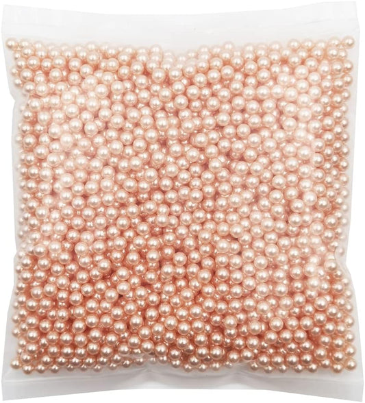 INSPIRELLE 2600pcs Champagne Undrilled ABS Pearls for Vase Fillers, 6mm No Hole Makeup Beads to Hold Brush Lipstick Eyeliner, Imitation Round Pearl Beads for Table Scatter Home Wedding Decoration