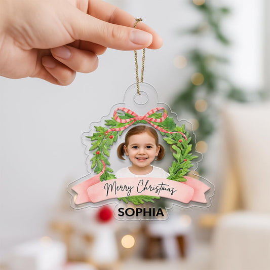 Custom Photo Baby Portrait Christmas Ornament, Personalized Baby First Christmas Ornament, Newborn Keepsake, Family Holiday Decoration Gift Acrylic Ornament – Personalized