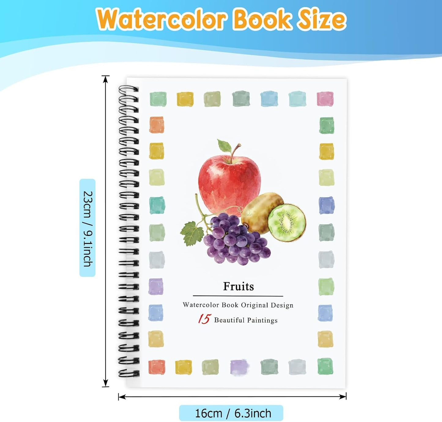 SLWBZ Watercolor Workbooks Coloring Book, Beginner Friendly Painting Kit, Easy Exquisite with Detailed Steps, Creative Exploration Watercolor Book with Paint Set for Adults Teens (Fruits, with Paint)
