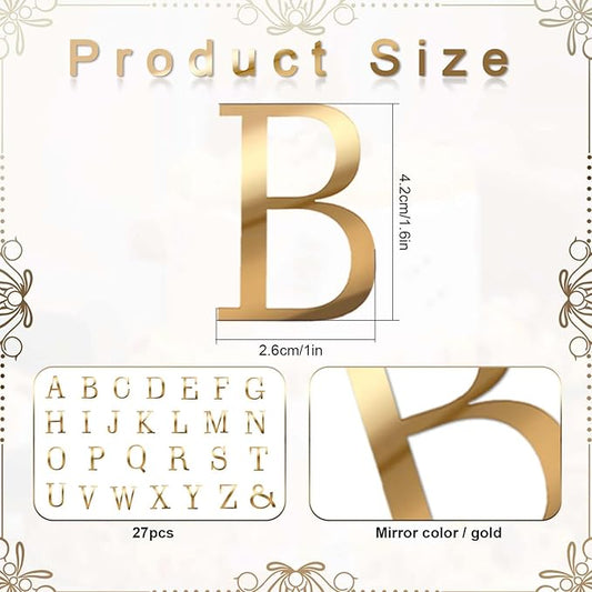 27 Pcs Acrylic Cake Toppers, Gold Cake Letters Topper, DIY Custom Cake Topper, Personalized A-Z Alphabet Decoration for Cake, Name Cupcake Toppers for Wedding Anniversary Baby Shower Birthday Party