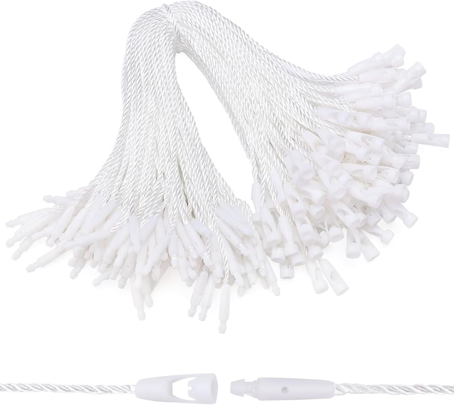 EUSOAR String for Tags, 6.1" 100Pcs Nylon Gift Garment Price Hanging Tag Rope Snap Lock Pin Loop Fastener Hook Ties Fast to Attach for Bags Clothing Shoes Luggage Labels-White