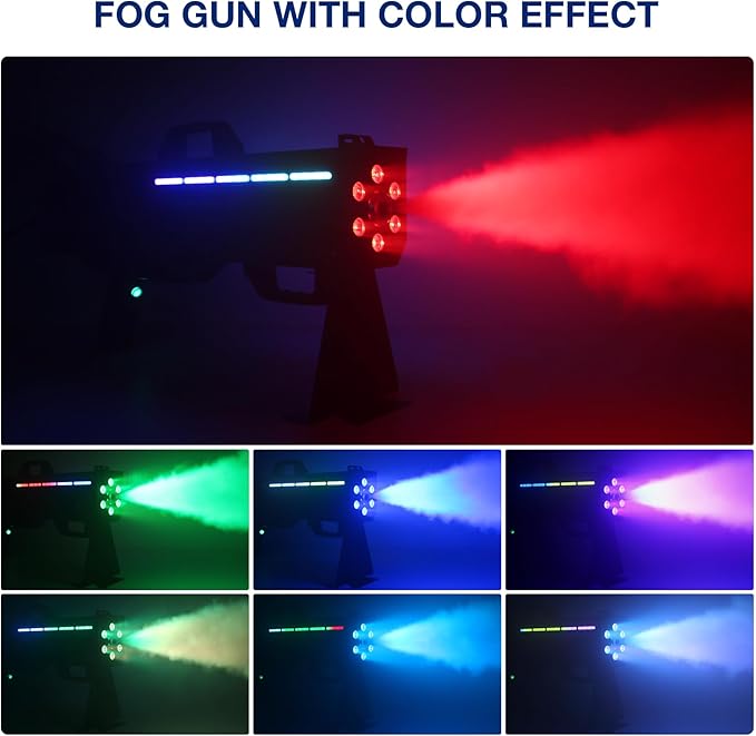 Handheld Fog Machine Gun for Party - 1500W Smoke Cannon with Color Changing Lights for DJ Events Concerts Parties Halloween Live Shows Stage Performances