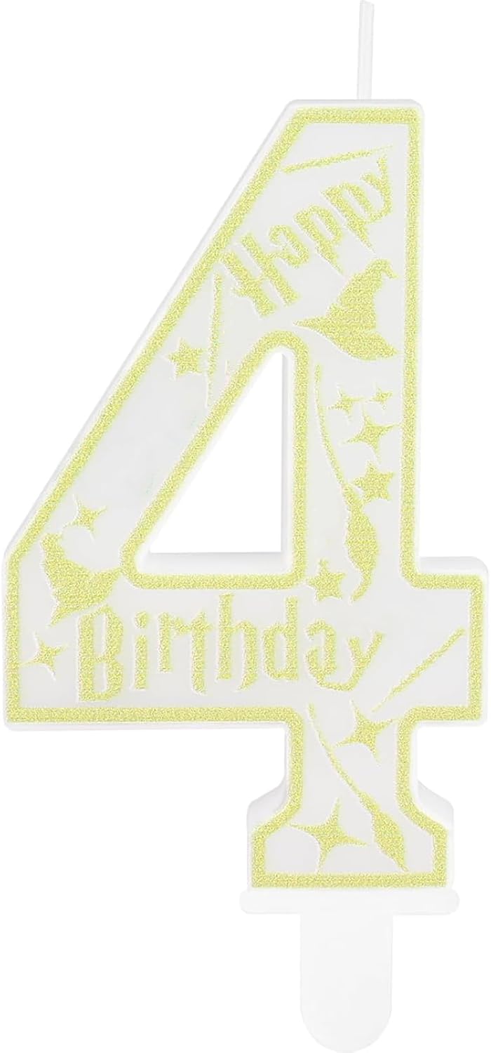 Magical Wizard Party Birthday Candles Number 4 Candle Cake Topper Wizard School Themed Happy 4th Birthday Cake Decorations for Boys Girls Kids Party Favors Supplies Decorations
