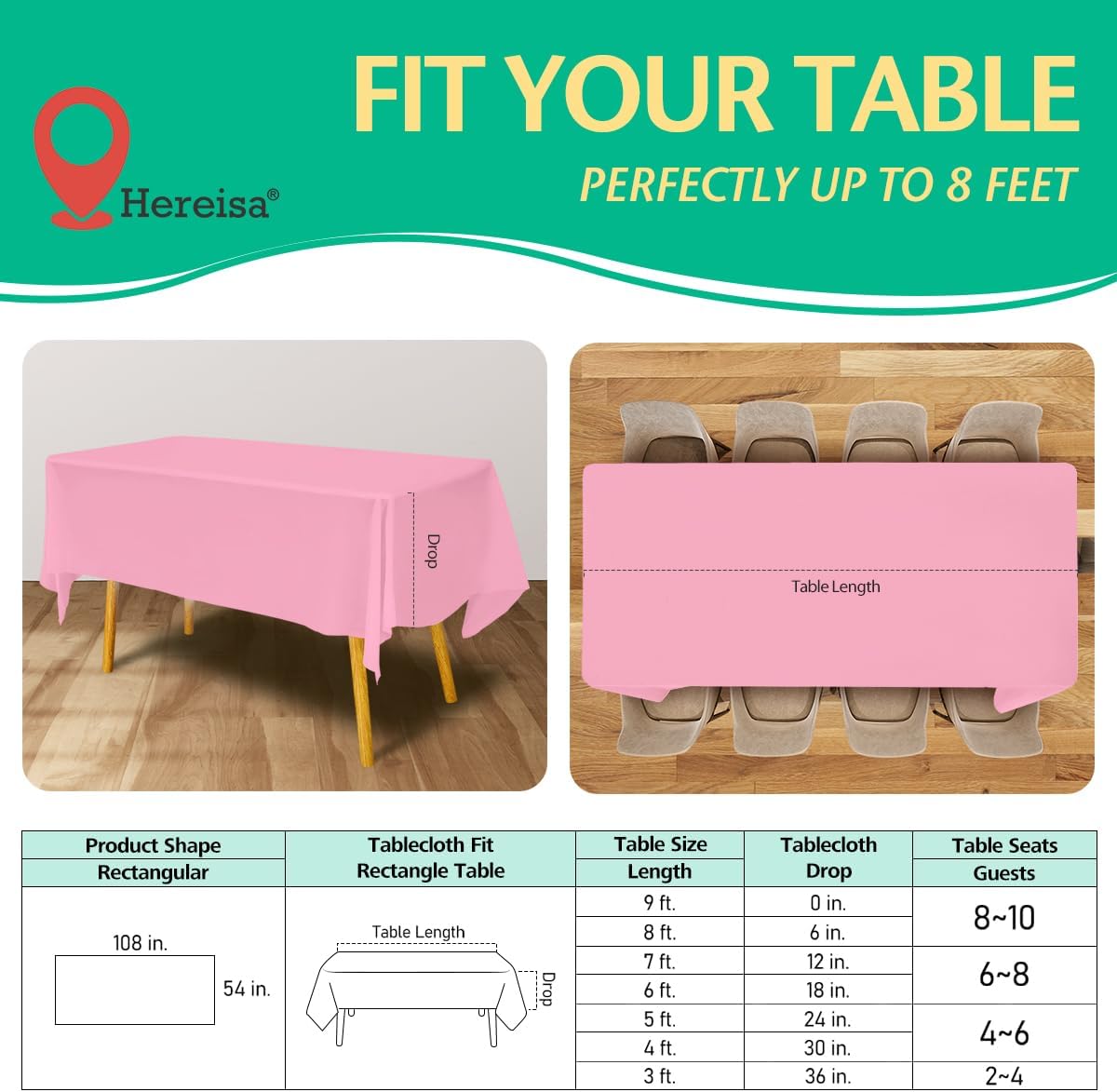 Disposable Pink Plastic Tablecloth 54x108 Inch, 10-Count Waterproof Rectangle Table Cover for Events, Catering