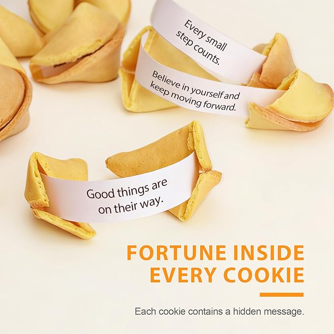 Soeos Fortune Cookies, Approx 48 Count, Vanilla Flavor, Fortune Cookies Individually Wrapped Bulk, Individually Packed Crisp Cookies with Fun, Traditional Chinese New Year Fortune Cookie