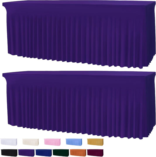 Table Skirts for 8ft Rectangle Tables - 2PCS Purple Table Covers for 8 Foot Tables, Wrinkle Resistant Ruffles Elastic Table Cloths and Table Skirt for Banquets/Weddings/Parties/Birthday