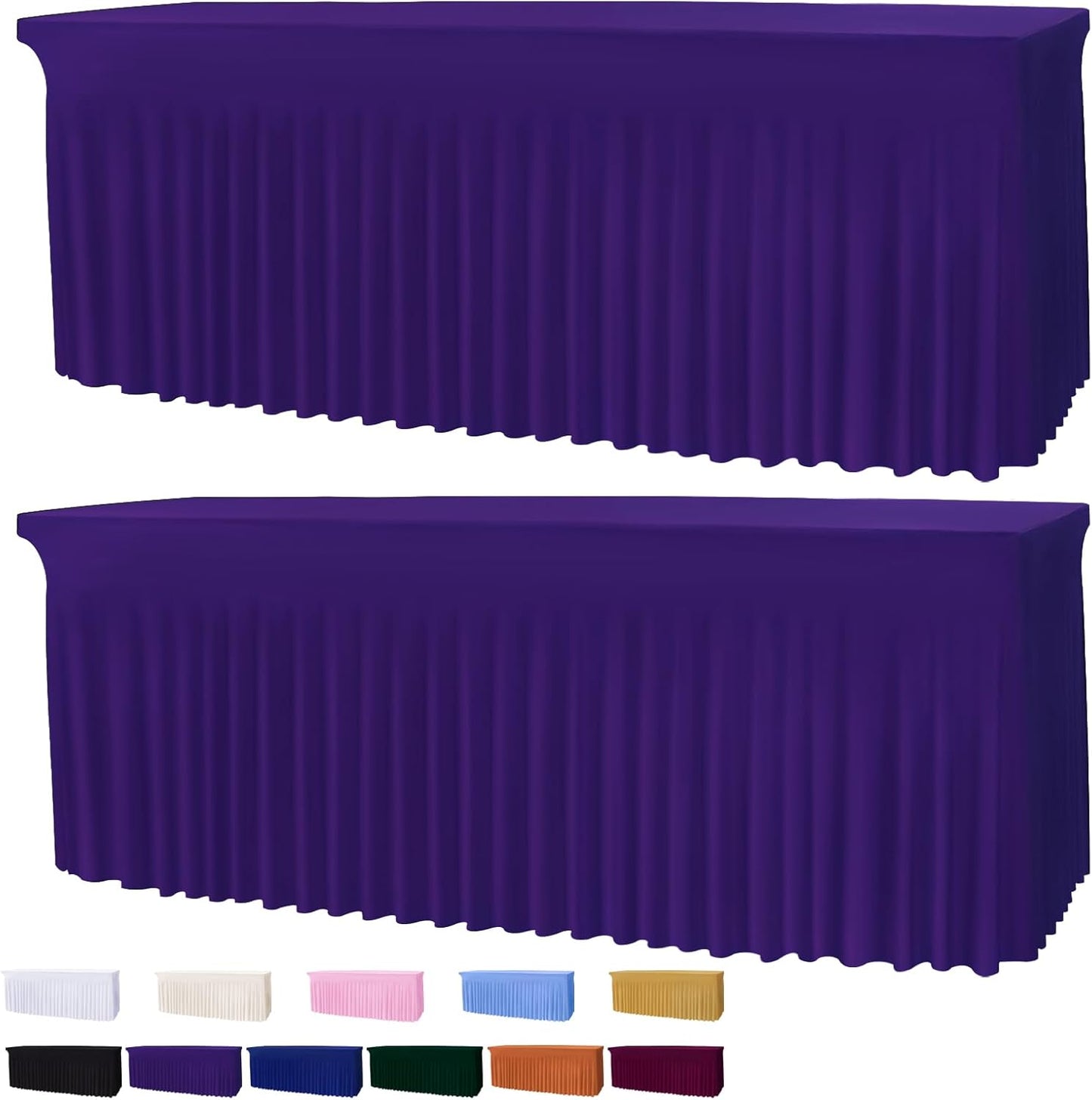 Table Skirts for 6ft Rectangle Tables - 2PCS Purple Table Covers for 6 Foot Tables, Wrinkle Resistant Ruffles Elastic Table Cloths and Table Skirt for Banquets/Weddings/Parties/Birthday