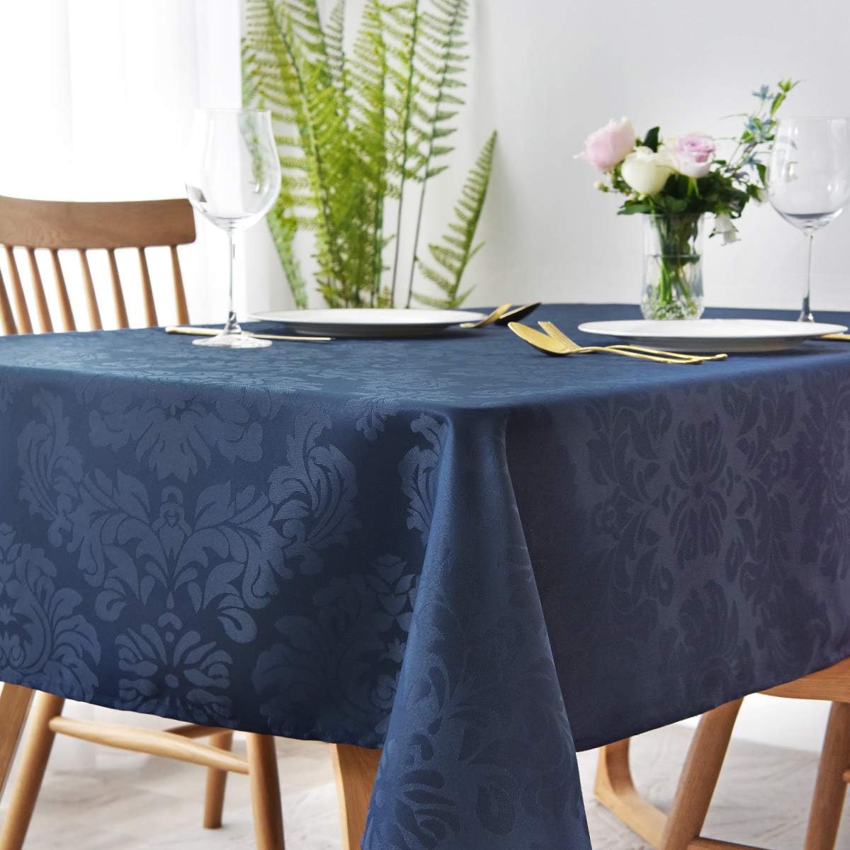 maxmill Square Tablecloth Damask Design Water Resistance Antiwrinkle Heavy Weight Soft Table Cloth for Buffet Banquet Parties Event Holiday Dinner Square 70 x 70 Inch Navy Blue