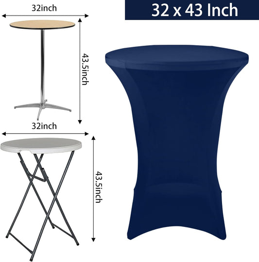 4 Pack Cocktail Spandex Tablecloth 32"x43" Cocktail Table Cover Fitted High Top Round Table for Bar Wedding Birthday Party Banquet (Navy Blue)