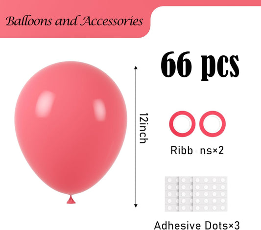 Retro Hot Pink Balloons, 66pack 12inch Blush Hot Pink Balloons Latex Party Balloons for Birthday Baby Shower Valentine's Day Graduation Wedding Gender Reveal Anniversary Party Decorations