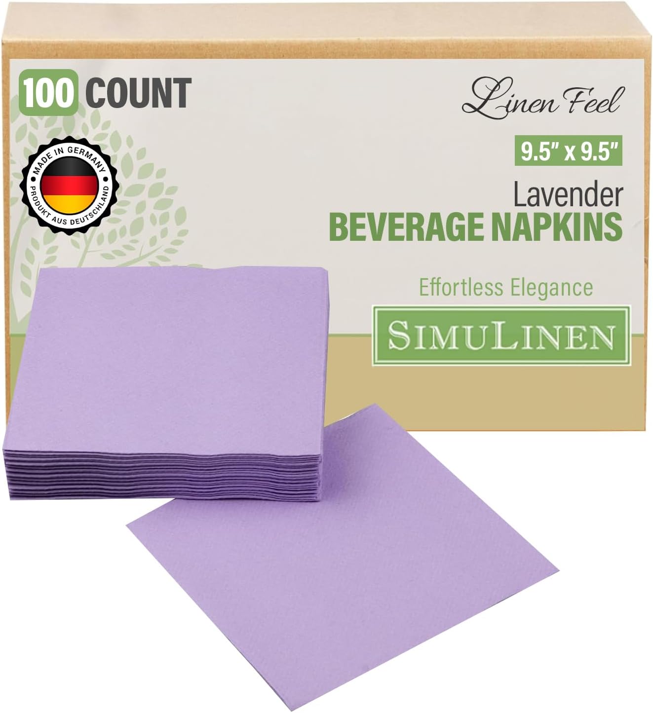 SimuLinen Lavender Beverage Napkin - Disposable and Absorbant - Party Napkin/Cocktail napkins - Pack of 100