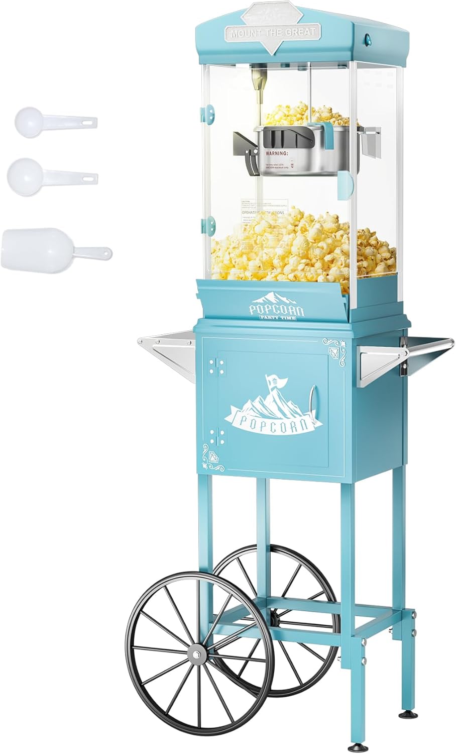 Popcorn Machine Cart with Wheel, 10 oz Popcorn Maker Machine with Stainless-Steel Kettle Makes Up to 40 Cups, Vintage Movie Theater Style Pop Corn Machine, Cyan