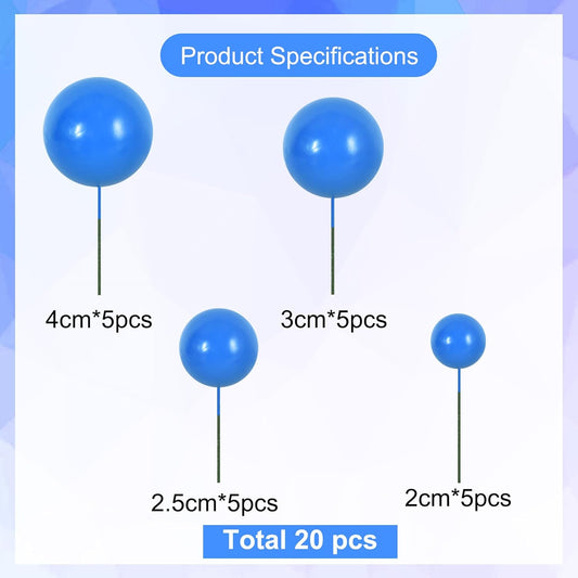 BEISHIDA 20 PCS Royal Blue Mini Ball Cake Toppers Foam Cake Balls Decoration Supplies for Happy Birthday Anniversary Wedding Baby Shower Cake Decorations