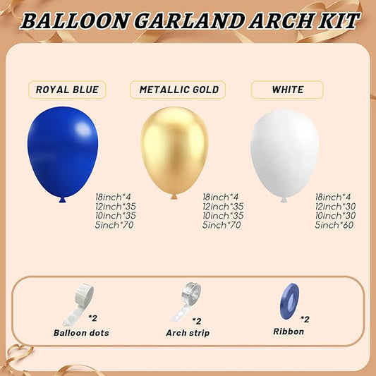 412Pcs Royal Blue and Gold Balloons Arch Garland Kit,5 10 12 18 inch blue and gold balloons for Anniversary Wedding New Year Birthday Party Decorations