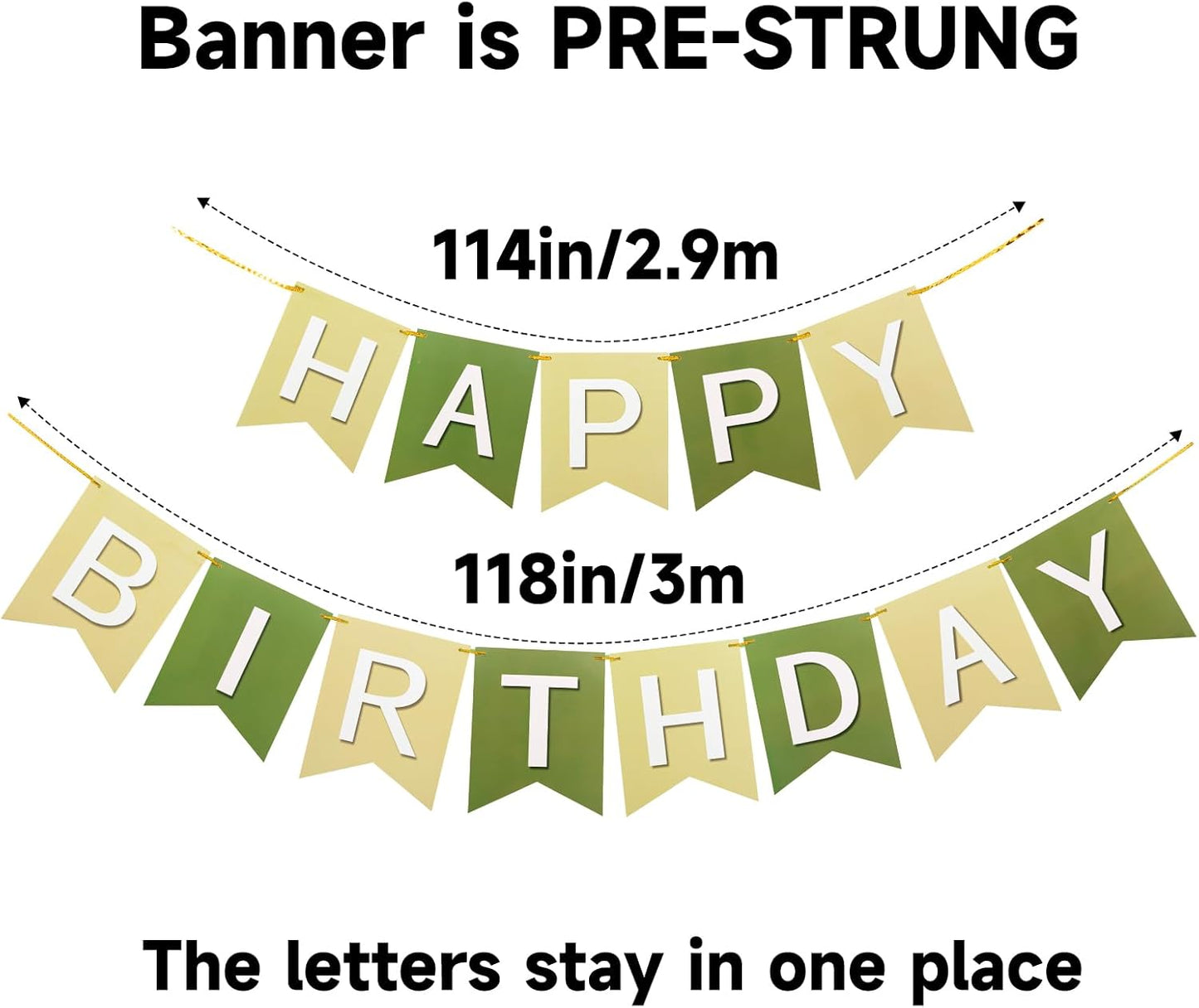 Pre-Strung Green Happy Birthday Banner - NO DIY Birthday Party Banner Sign Decorations for Women Men Girl Boy Party Supplies (Brown Green)
