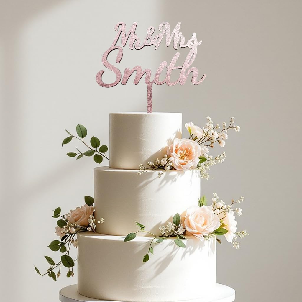 Custom Name Wedding Cake Topper, Personalized Bride and Groom Decoration, Rustic Wedding, Anniversary, Briday Shower Decor (Mr & Mrs)