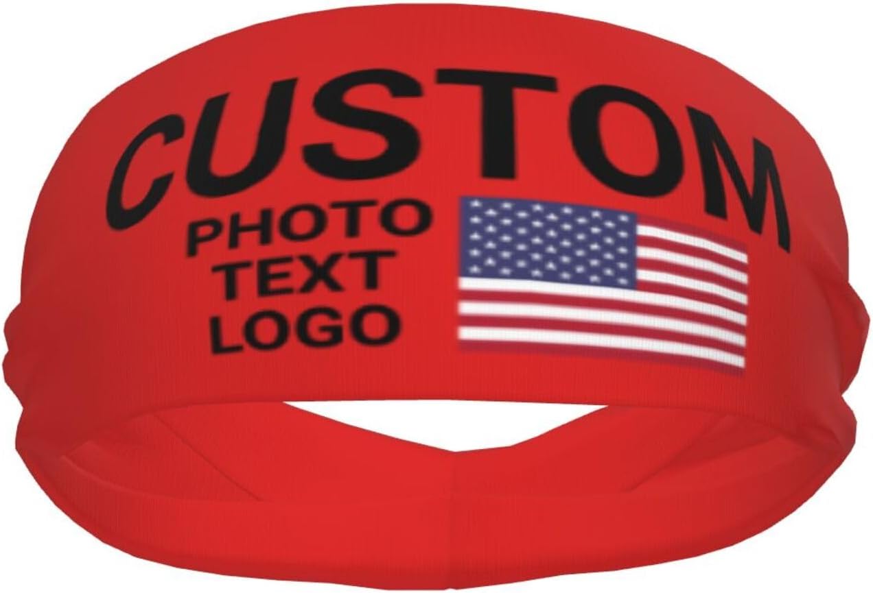 Custom Sports Headband Sweatband Bandana Add Your Photo Logo Text Number, Bulk Customized Unisex Sports Moisture Wicking Breathable Elastic