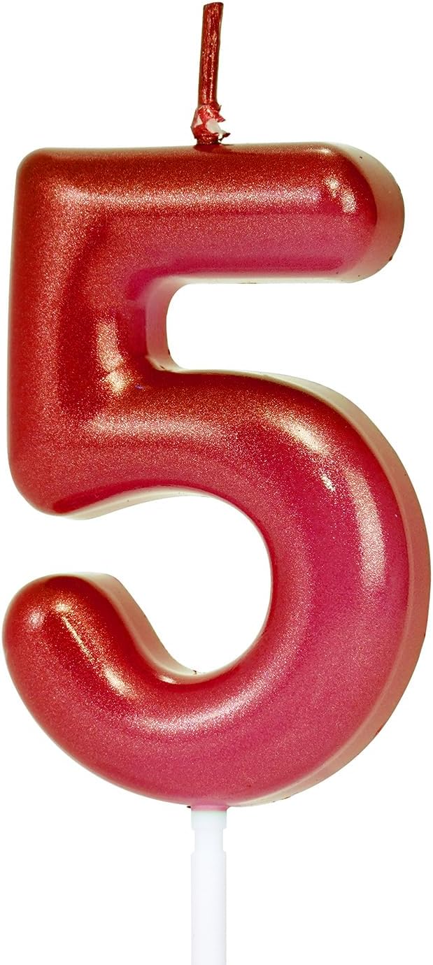Red Number 5 Birthday Candles, Cake Toppers for Birthday/Baby Shower/Anniversary/Wedding Party Celebrating/Decorating. (Red Number 5)