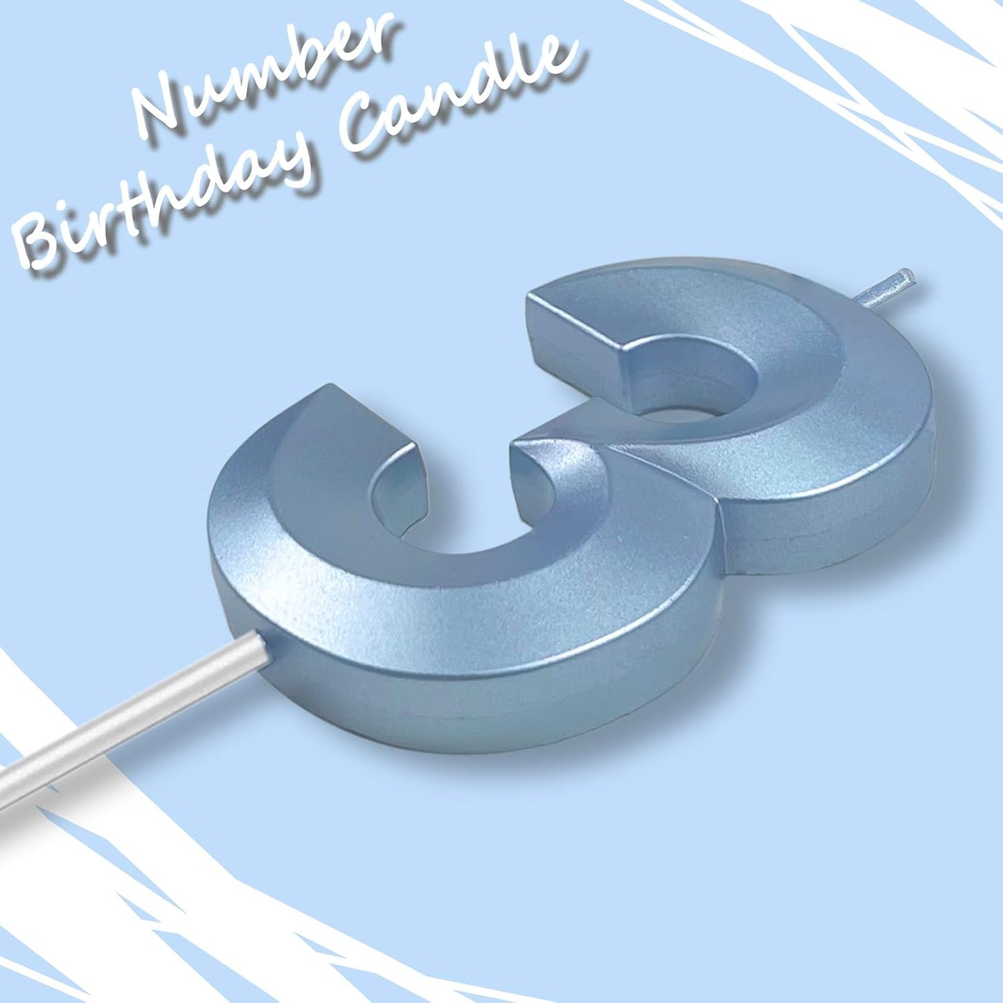 Blue Number 3 Candles, 3D Diamond 2.76 Inch Cake Topper Birthday Candles for Wedding Anniversary Cake Decorations, Happy Birthday Party Decorations