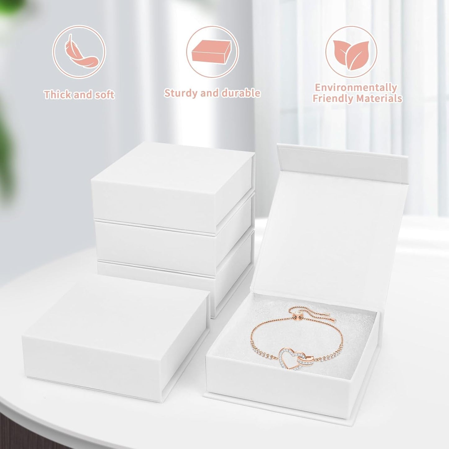 Mirgrime Jewelry Gift Boxes, 5 Pack 3.5x3.5x1 inch Small Jewelry Boxes, Cardboard Box for Necklaces Bracelet Earring Ring (White)