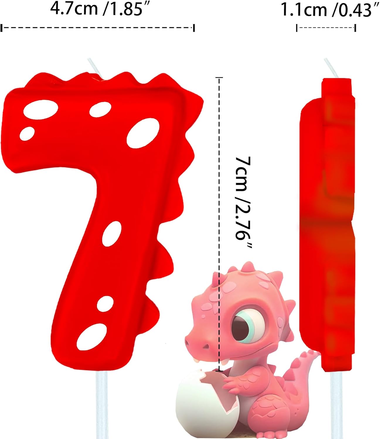 Number Birthday Candles(7 Candle Red) Dinosaur Shape Number Happy Birthday Cake Candles for Dinosaur Birthday Party Decoration Reunions Theme Party