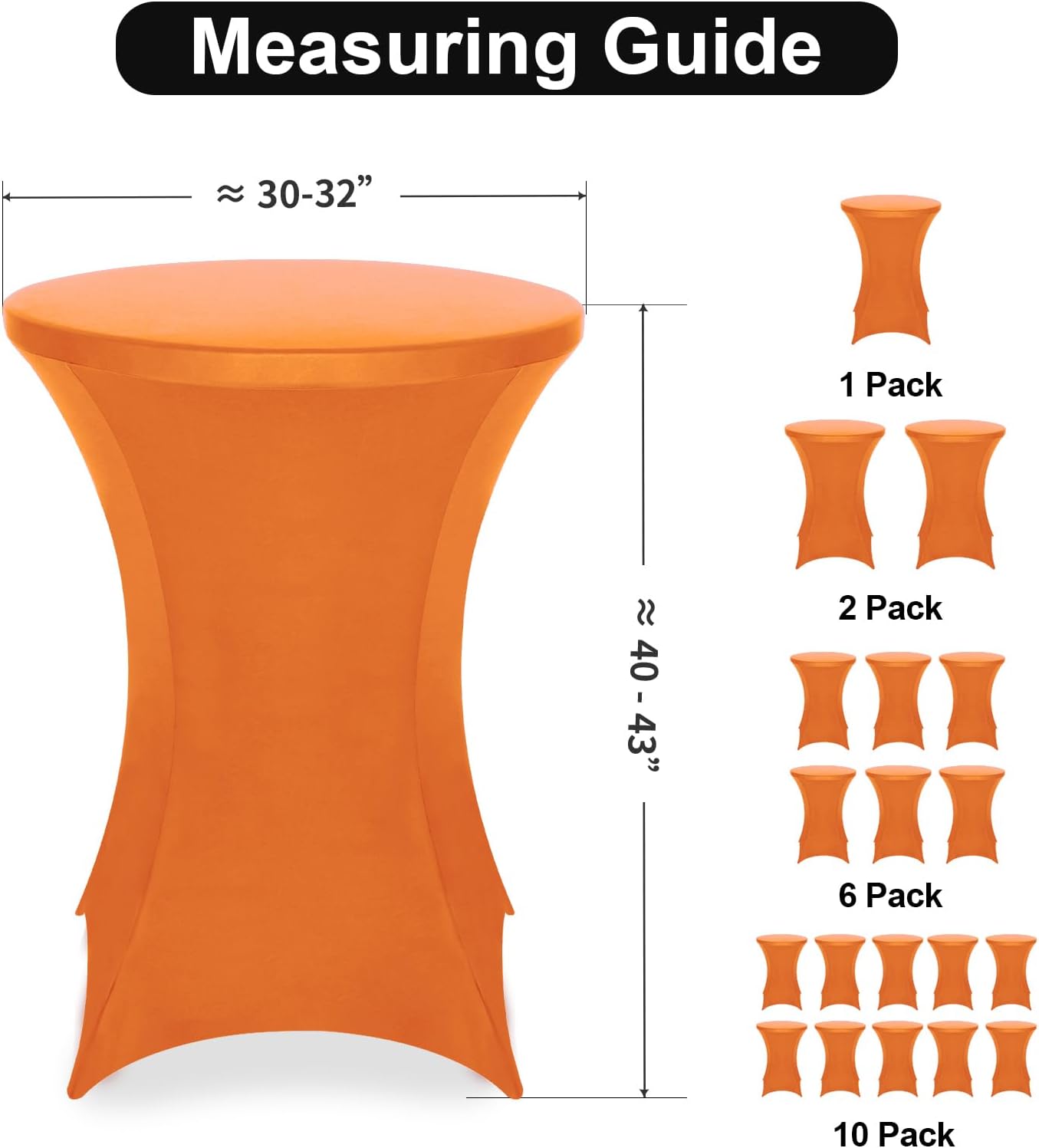 FestiCorp Spandex Orange Table Cover, Cocktail Fitted Tablecloths, Round Highboy Stretch Table Covers Cloths for Party, Bar, Halloween, Birthday, Banquet, 30"-32" Diameter x 40"-43" Height